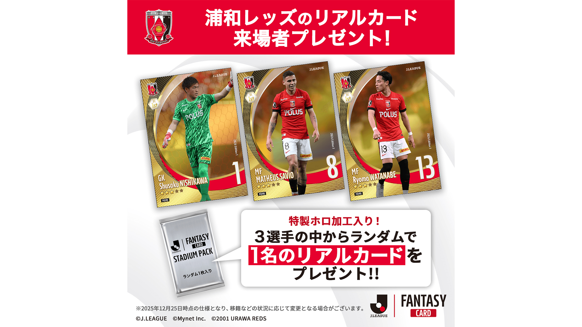 2/28(土)鹿島戦『J.LEAGUE FANTASY CARD』特製リアルカードを来場者