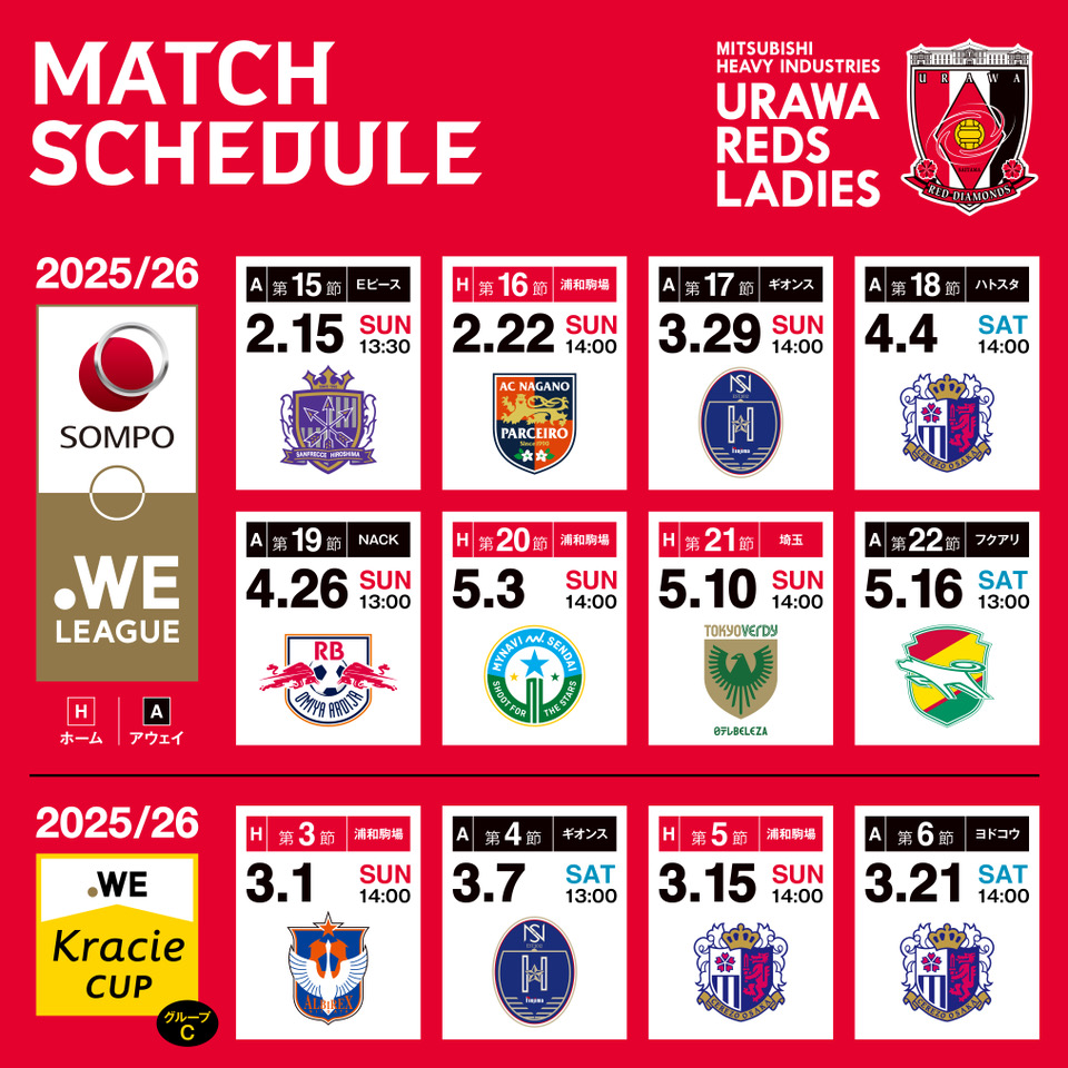 2025/26 SOMPO WEリーグ 第15節〜第22節 日時・会場決定