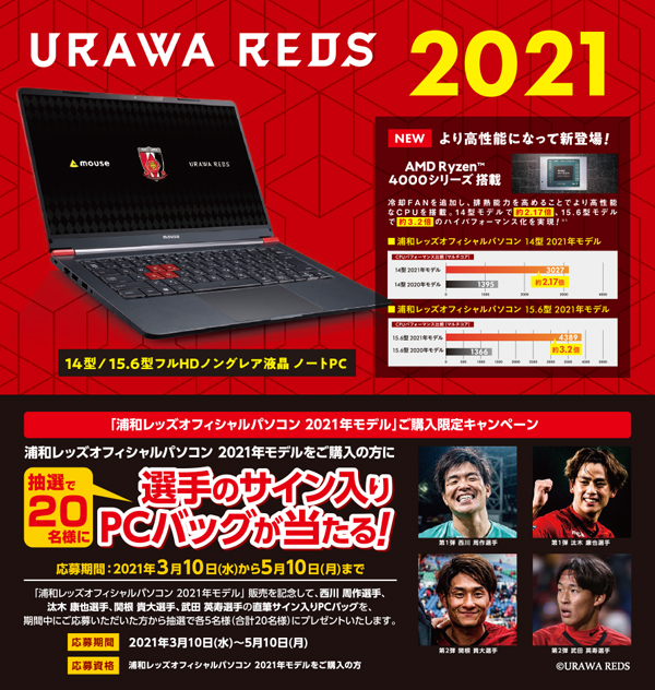 最大3.2倍性能アップ!浦和レッズオフィシャルパソコン2021新発売!