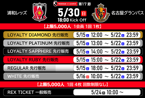 5 30 日 Vs 名古屋グランパス ホームゲームチケット販売について 5 14更新 Urawa Red Diamonds Official Website