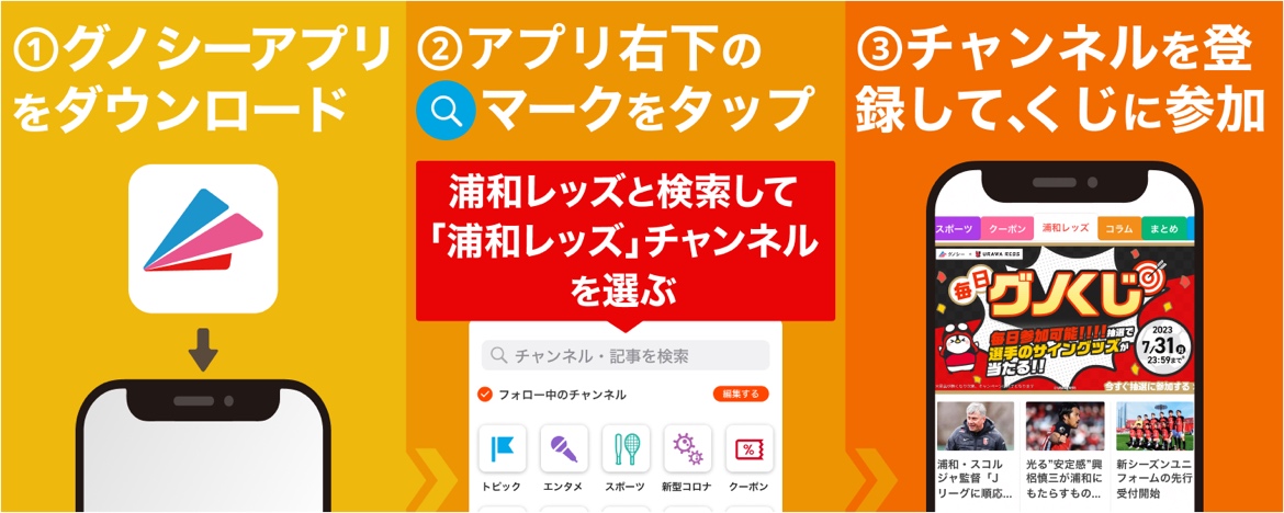 グノシー 7/11～31の20日間、浦和レッズサイン入りグッズが当たる「毎日グノくじ」を実施中!