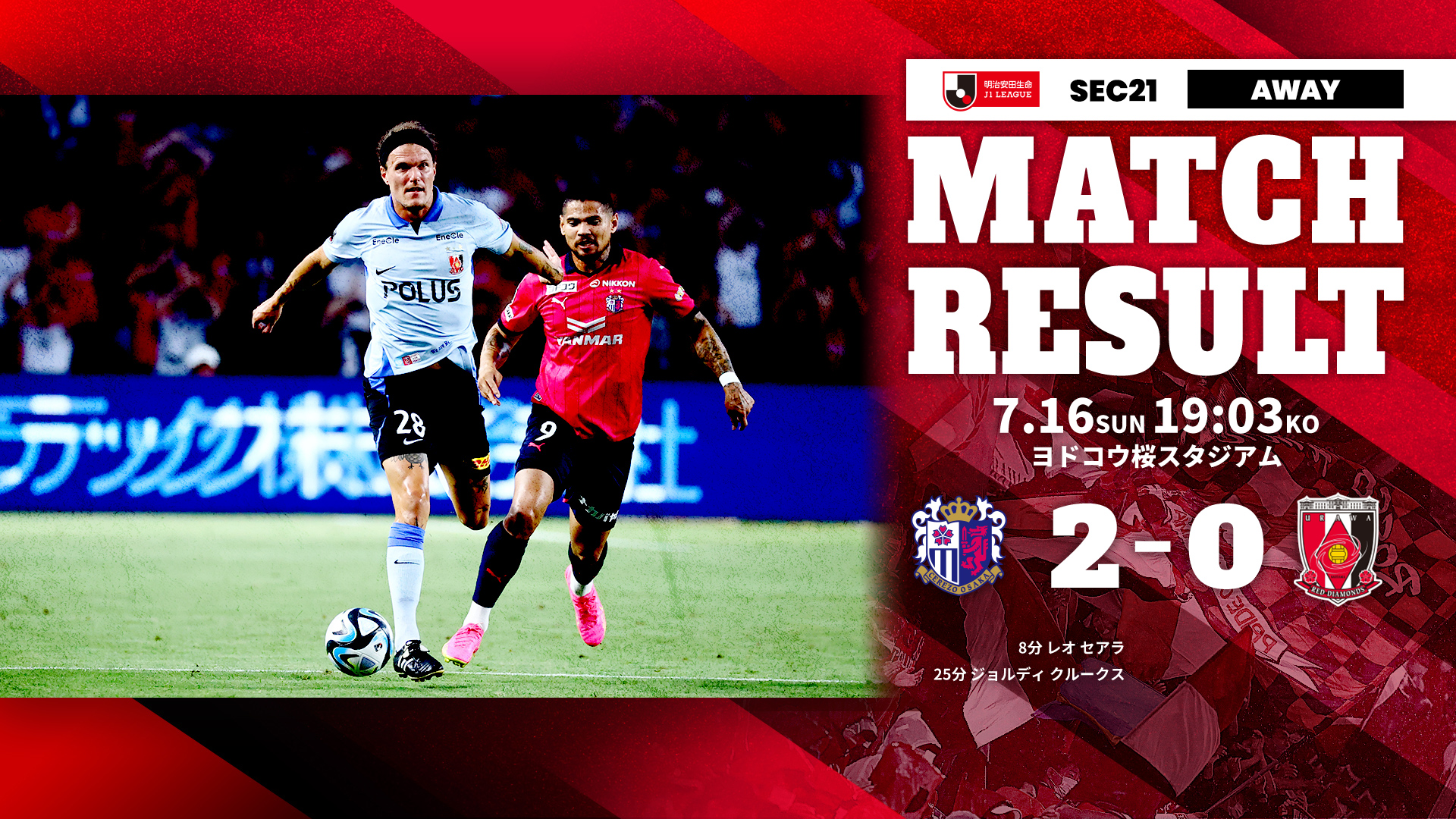 Meiji Yasuda J1 League Round 21 vs Cerezo Osaka match result